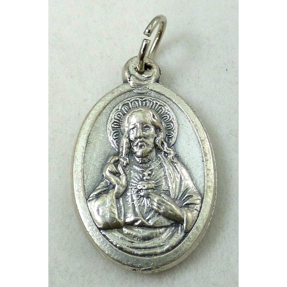 Jesus Have Mercy On Us Catholic Medal Pendant Charm Silver Tone Italy Vintage